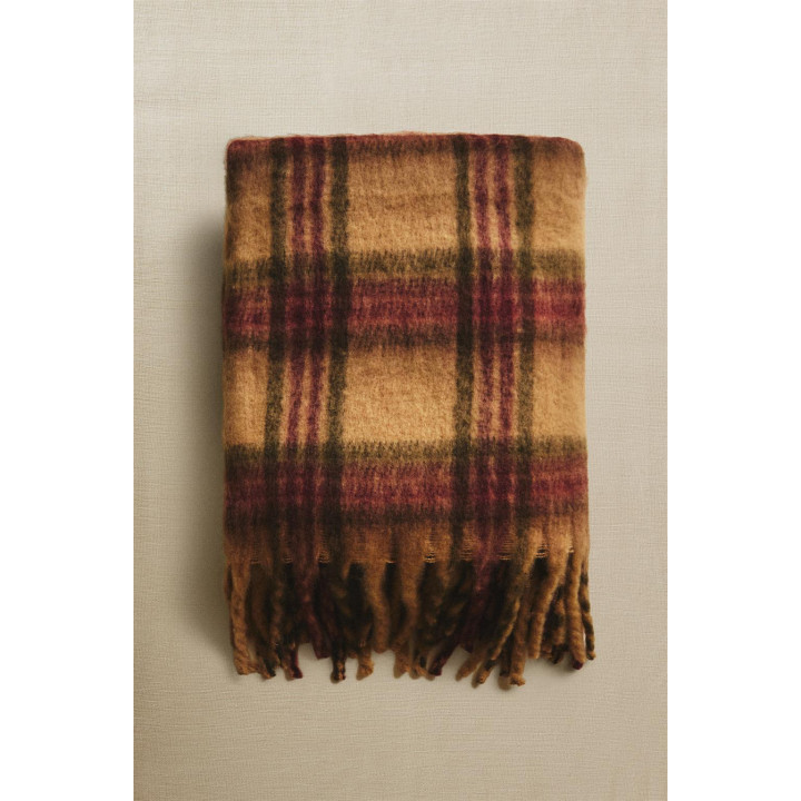 Плед soft check с бахромой