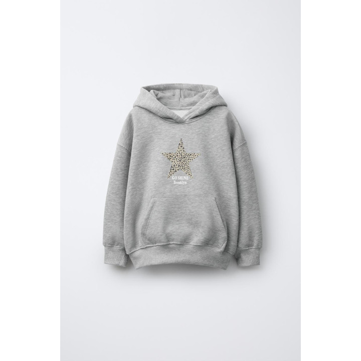 ТОЛСТОВКА С КАПЮШОНОМ И ЗВЕЗДНЫМ АНИМАЛИСТИЧНЫМ ПРИНТОМ