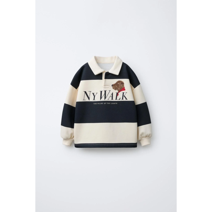 Поло в полоску с принтом собаки