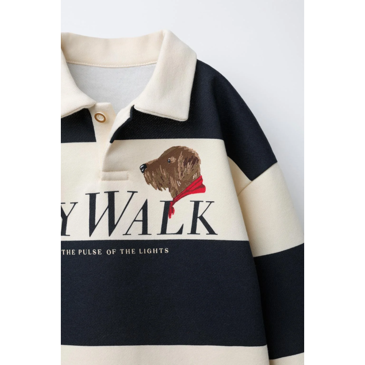 Поло в полоску с принтом собаки