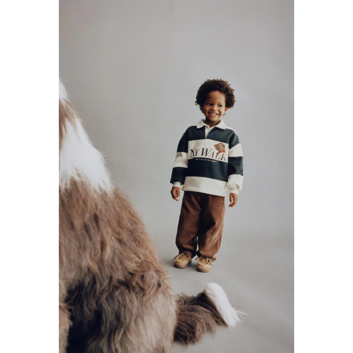 Поло в полоску с принтом собаки