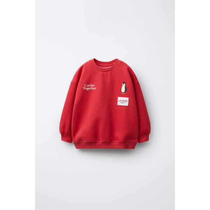 Свитшот с принтом пингвина и флокировкой