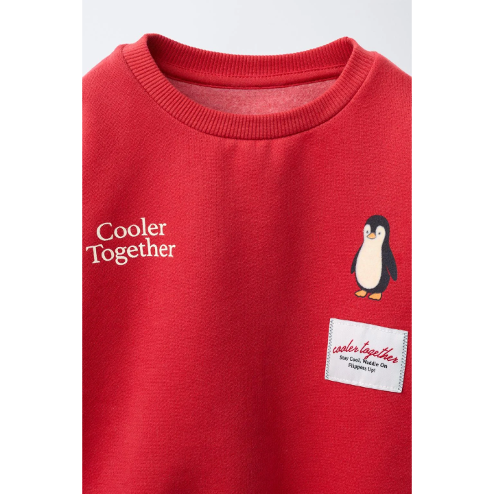 Свитшот с принтом пингвина и флокировкой