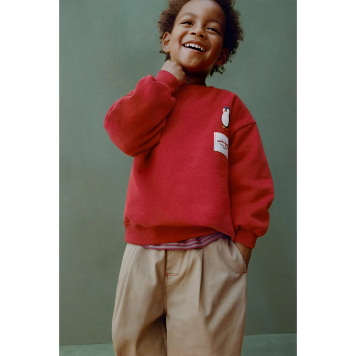 Свитшот с принтом пингвина и флокировкой