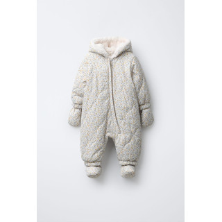 FLORAL NYLON ONE-PIECE SUIT WITH DETACHABLE MITTENS AND BOOTIES