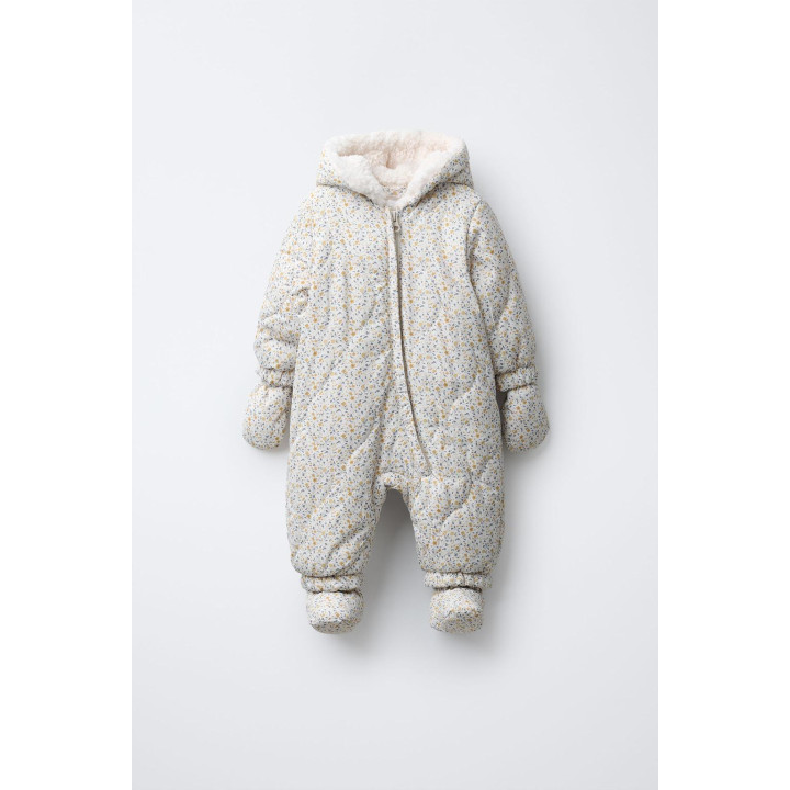 FLORAL NYLON ONE-PIECE SUIT WITH DETACHABLE MITTENS AND BOOTIES