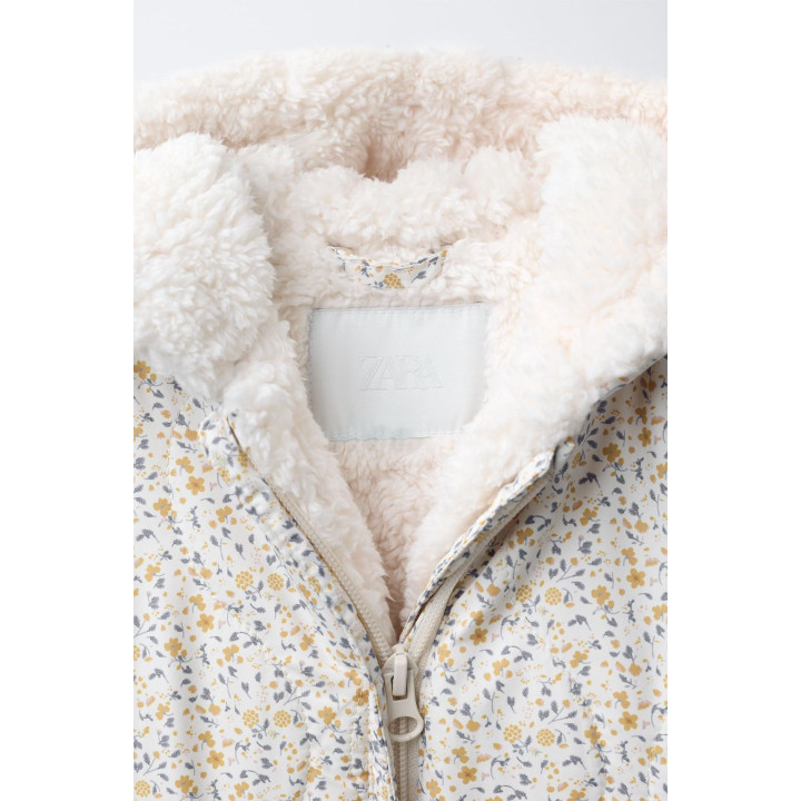 FLORAL NYLON ONE-PIECE SUIT WITH DETACHABLE MITTENS AND BOOTIES