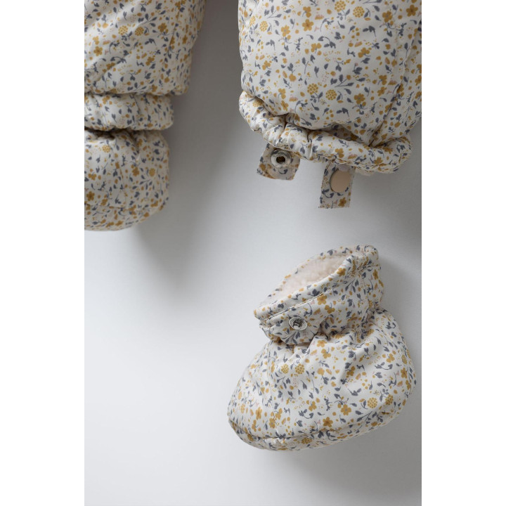 FLORAL NYLON ONE-PIECE SUIT WITH DETACHABLE MITTENS AND BOOTIES