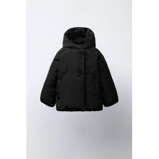 ДВУБОРТНОЕ ПАЛЬТО С КАПЮШОНОМ И БАНТИКАМИ