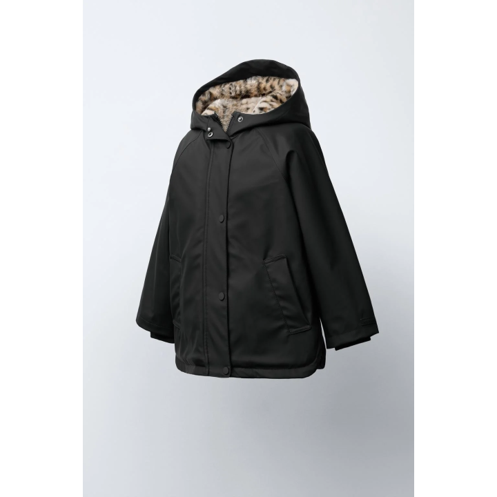 WATER-REPELLENT COATED JACKET WITH FAUX FUR ANIMAL PRINT