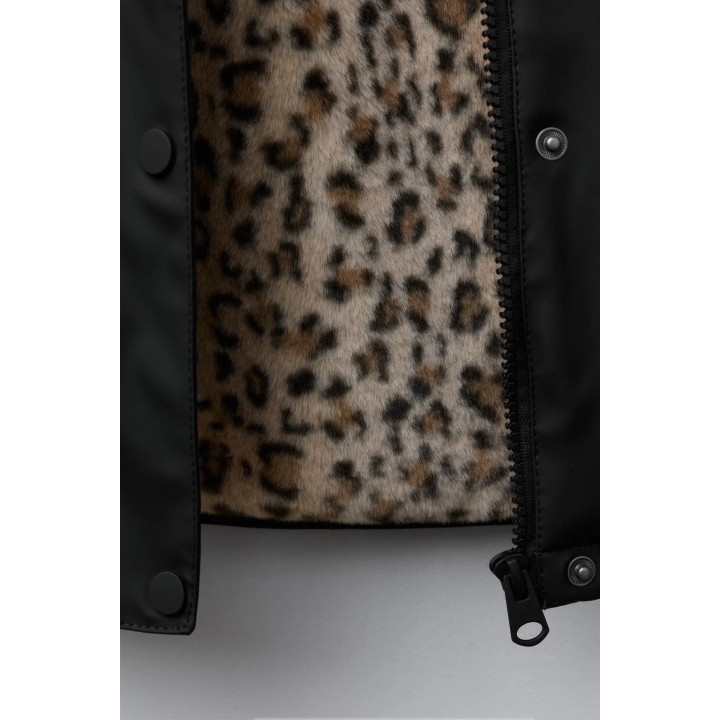 WATER-REPELLENT COATED JACKET WITH FAUX FUR ANIMAL PRINT