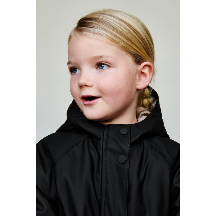 WATER-REPELLENT COATED JACKET WITH FAUX FUR ANIMAL PRINT