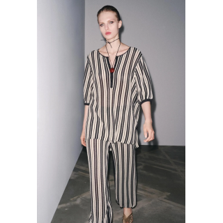 БРЮКИ В ПОЛОСКУ ИЗ ЛЬНЯНОЙ ТКАНИ С МАНЖЕТАМИ