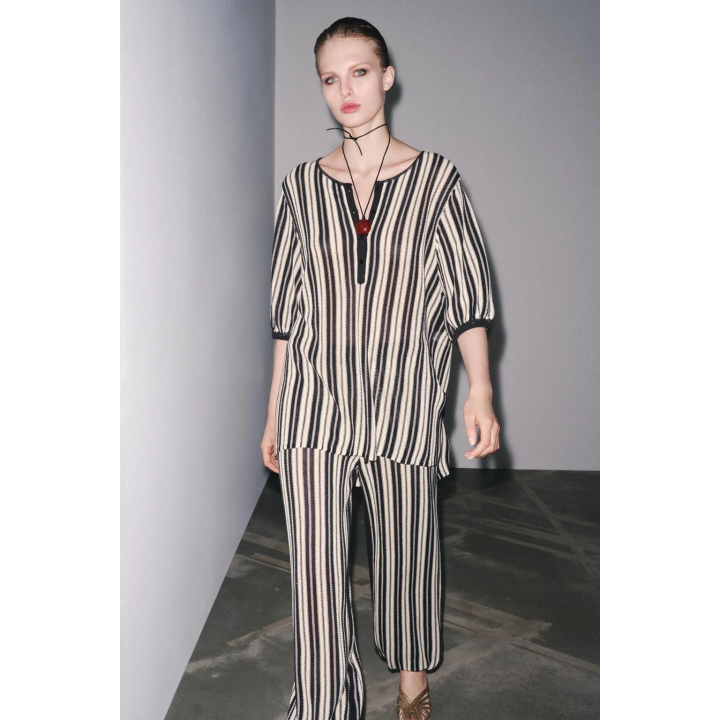 БРЮКИ В ПОЛОСКУ ИЗ ЛЬНЯНОЙ ТКАНИ С МАНЖЕТАМИ