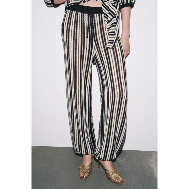 БРЮКИ В ПОЛОСКУ ИЗ ЛЬНЯНОЙ ТКАНИ С МАНЖЕТАМИ