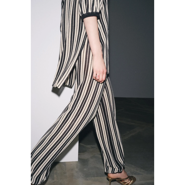 БРЮКИ В ПОЛОСКУ ИЗ ЛЬНЯНОЙ ТКАНИ С МАНЖЕТАМИ