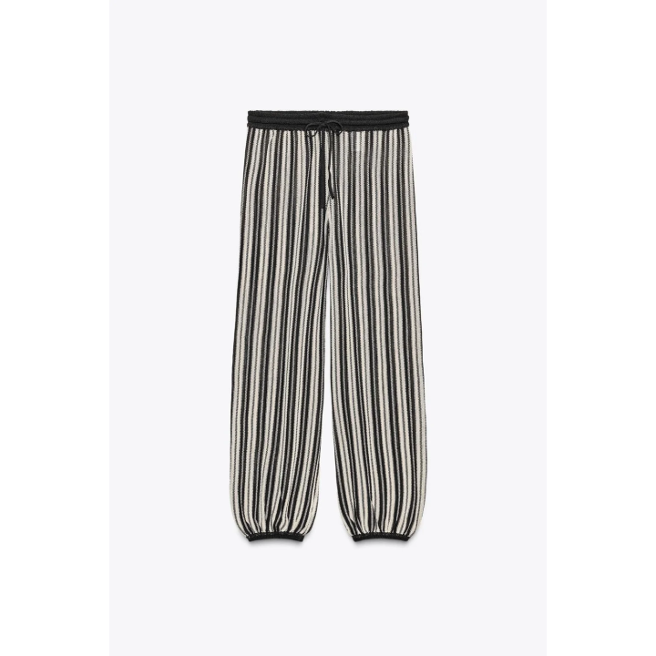 БРЮКИ В ПОЛОСКУ ИЗ ЛЬНЯНОЙ ТКАНИ С МАНЖЕТАМИ