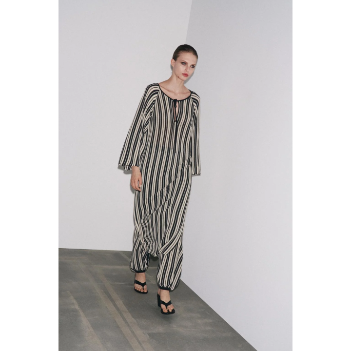 БРЮКИ В ПОЛОСКУ ИЗ ЛЬНЯНОЙ ТКАНИ С МАНЖЕТАМИ