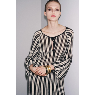 ТРИКОТАЖНОЕ ПЛАТЬЕ В ПОЛОСКУ С ЛЬНОМ