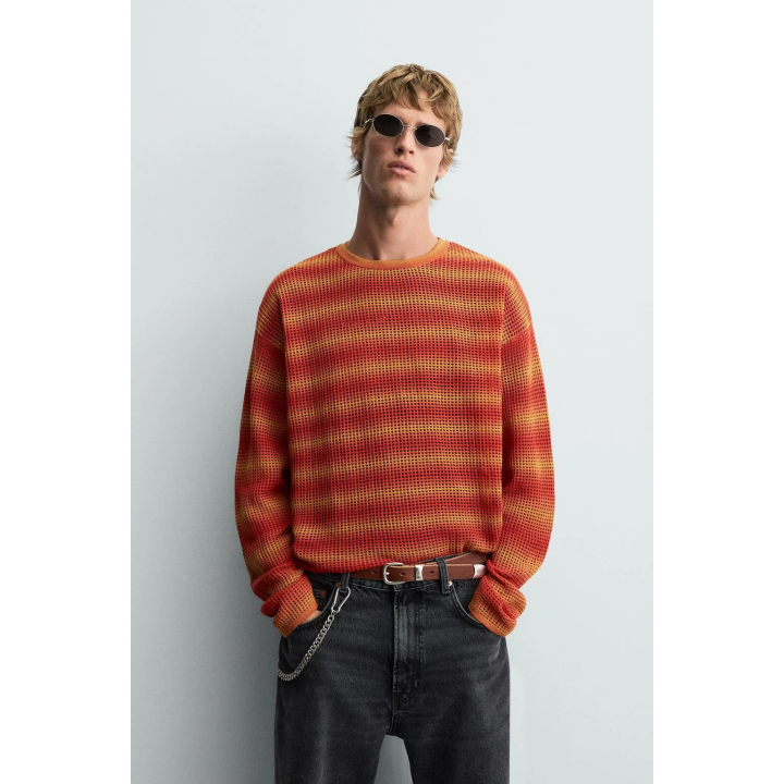 СВИТЕР В ПОЛОСКУ С АЖУРНЫМ УЗОРОМ