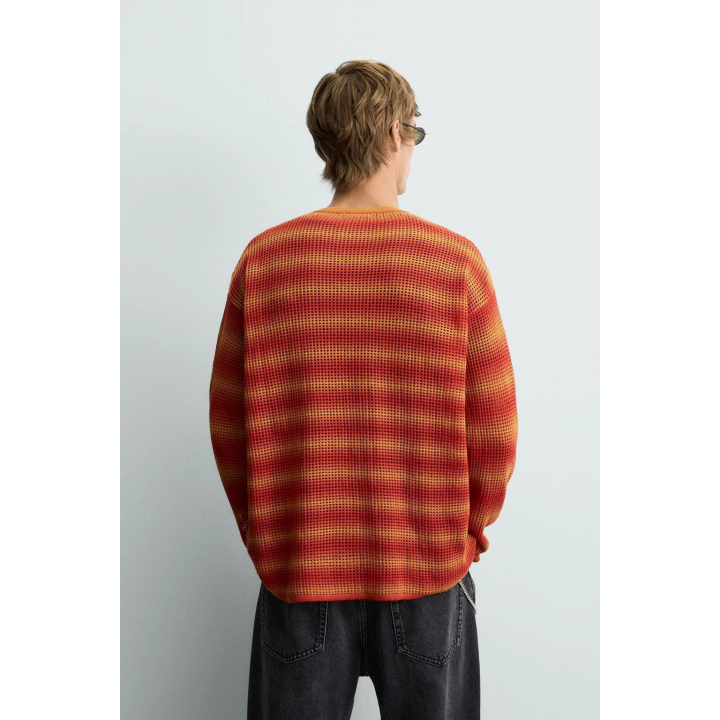 СВИТЕР В ПОЛОСКУ С АЖУРНЫМ УЗОРОМ