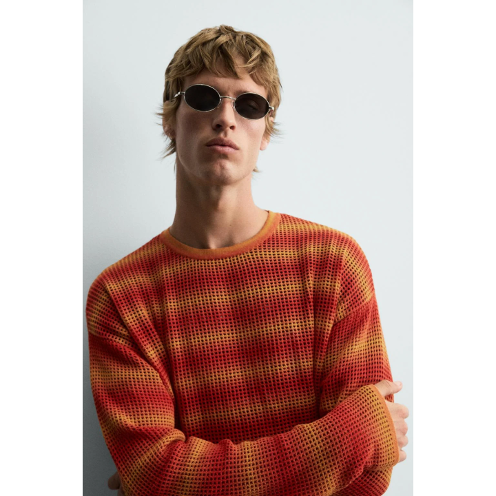 СВИТЕР В ПОЛОСКУ С АЖУРНЫМ УЗОРОМ