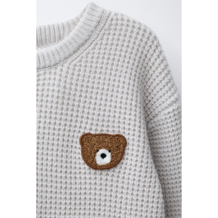 ВАФЕЛЬНЫЙ ДЖЕМПЕР С НАШИВКОЙ В ВИДЕ МИШКИ
