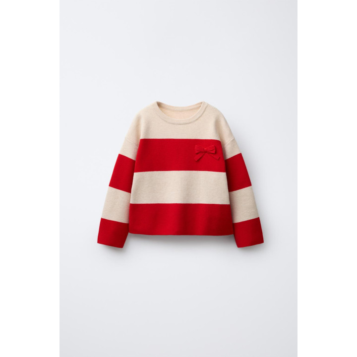 ВЯЗАНЫЙ СВИТЕР В ПОЛОСКУ С БАНТИКАМИ