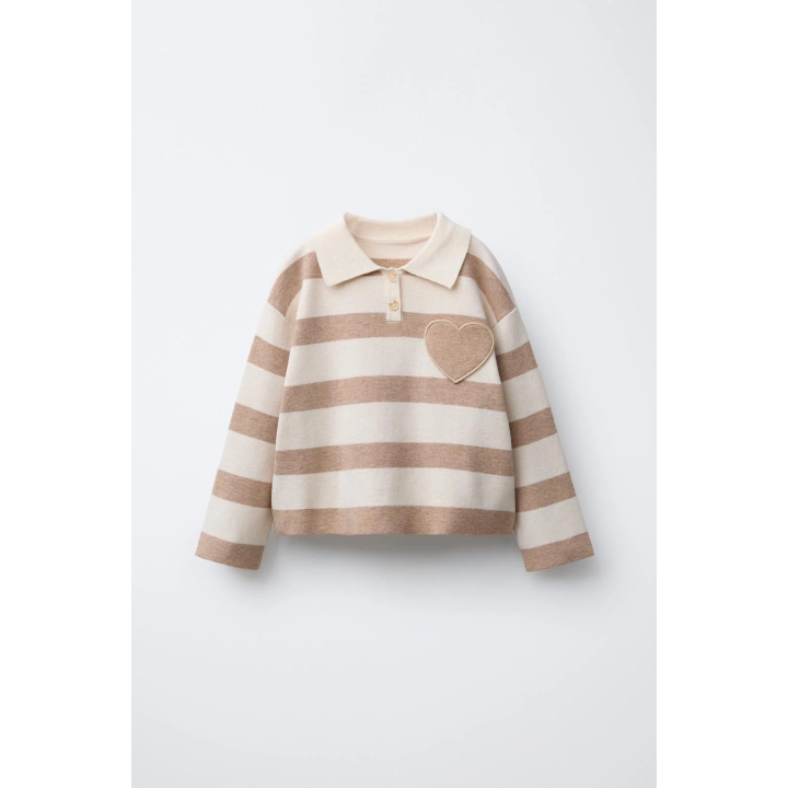 ТРИКОТАЖНОЕ ПОЛО В ПОЛОСКУ С КАРМАНОМ-СЕРДЦЕМ