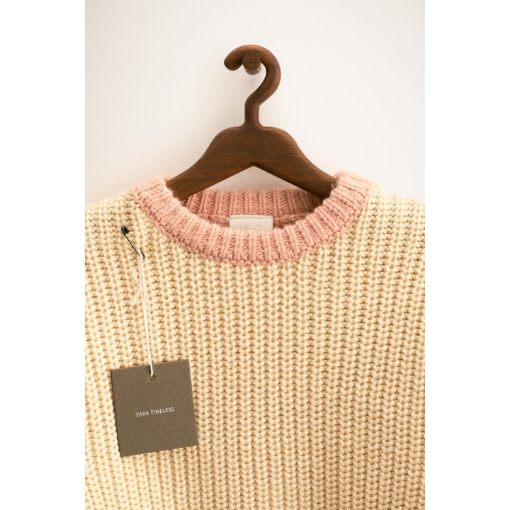 ZARA TIMELESS — СВИТЕР КРУПНОЙ ВЯЗКИ С КОНТРАСТНОЙ ОТДЕЛКОЙ