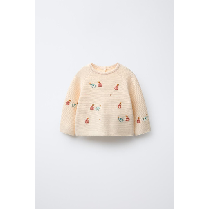 ВЯЗАНЫЙ ДЖЕМПЕР С ВЫШИВКОЙ В ВИДЕ СЛОНОВ