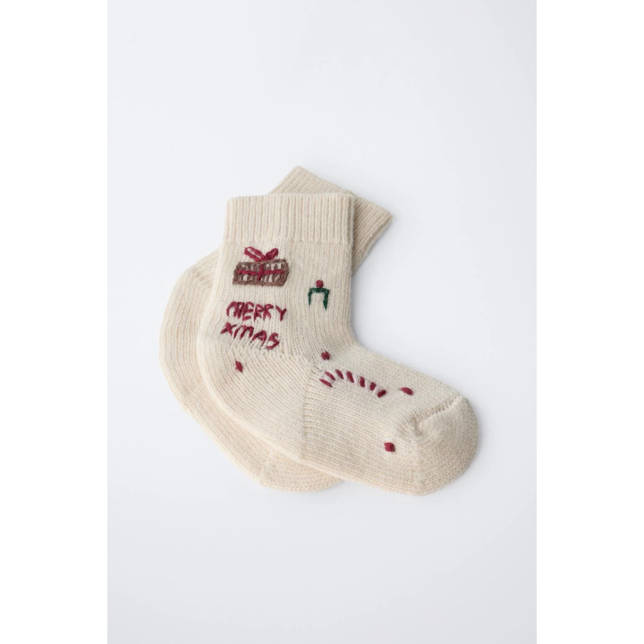 MID-CALF EMBROIDERED WOOL SOCKS
