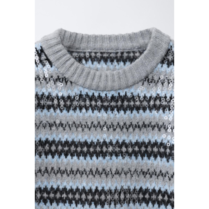 Джемпер с жаккардовой отделкой и пайетками