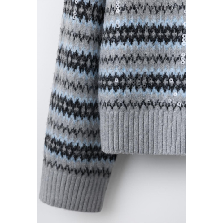 Джемпер с жаккардовой отделкой и пайетками