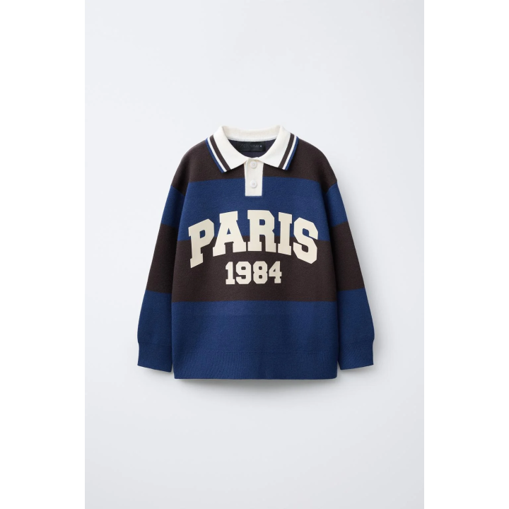 ВЯЗАНЫЙ ДЖЕРСИ ПОЛО В ПОЛОСКУ С ПРИНТОМ