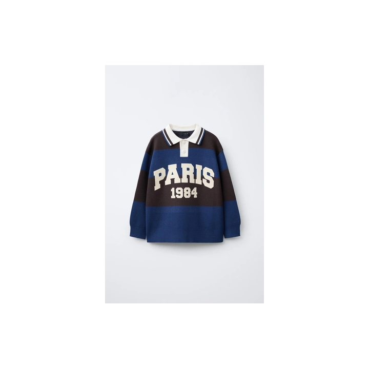 ВЯЗАНЫЙ ДЖЕРСИ ПОЛО В ПОЛОСКУ С ПРИНТОМ