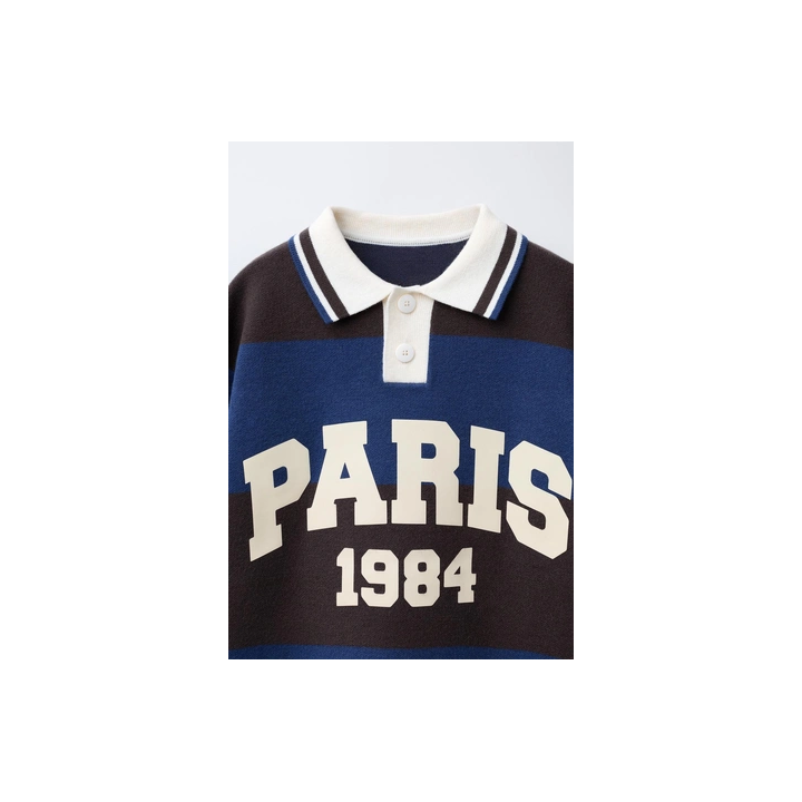 ВЯЗАНЫЙ ДЖЕРСИ ПОЛО В ПОЛОСКУ С ПРИНТОМ