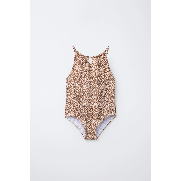 Купальник с животным принтом и вырезом, 6-14 лет