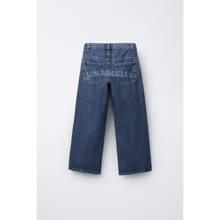 Джинсы широкого кроя с текстом