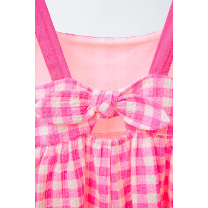 ПЛАТЬЕ ИЗ РЕЛЬЕФНОЙ ТКАНИ С ПРИНТОМ И БАНТОМ