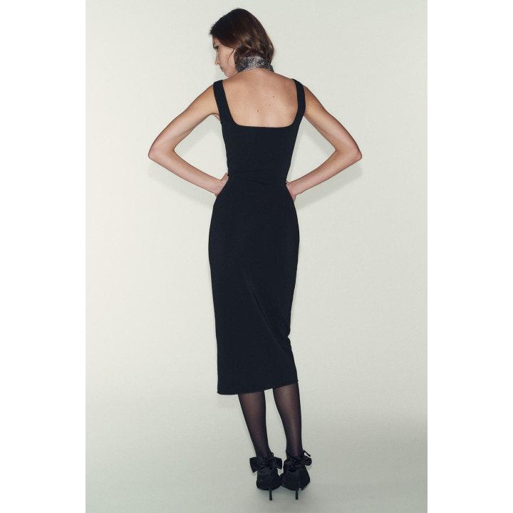 ПЛАТЬЕ МИДИ ИЗ ЭЛАСТИЧНОЙ ТКАНИ СО СТРАЗАМИ