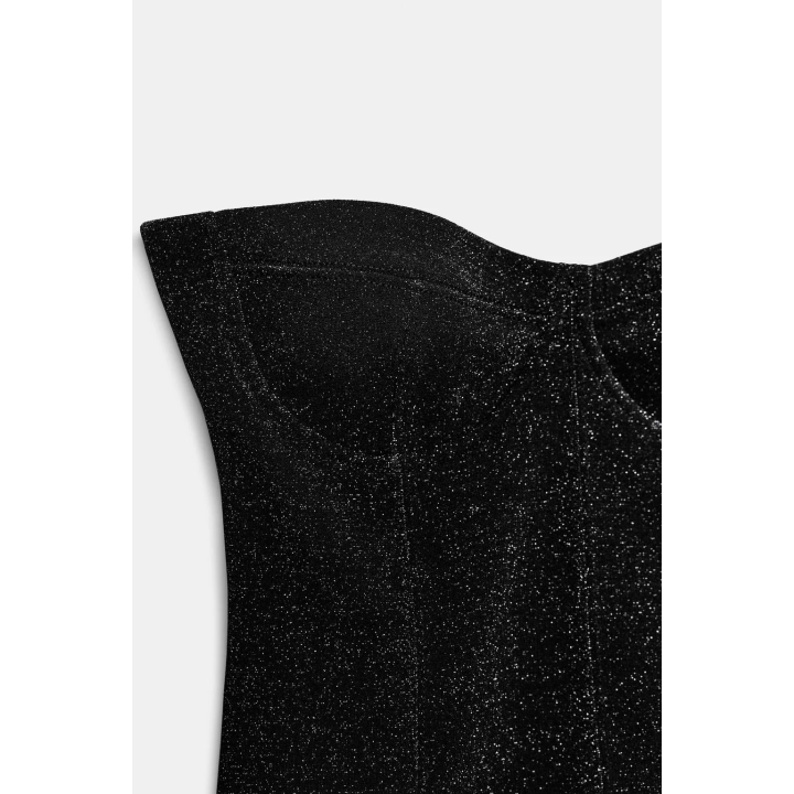 ТОП БЕЗ БРЕТЕЛЕЙ ИЗ ЭЛАСТИЧНОЙ ТКАНИ С БЛЕСКОМ