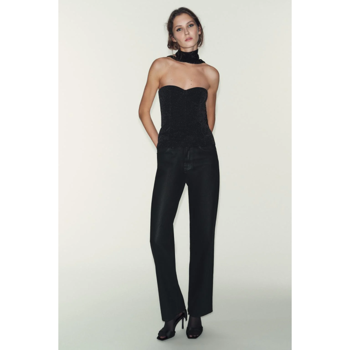 ТОП БЕЗ БРЕТЕЛЕЙ ИЗ ЭЛАСТИЧНОЙ ТКАНИ С БЛЕСКОМ