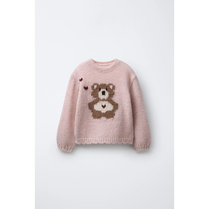 ВЯЗАНЫЙ СВИТЕР С ВЫШИТЫМ МЕДВЕДЕМ И ШЕРСТЬЮ