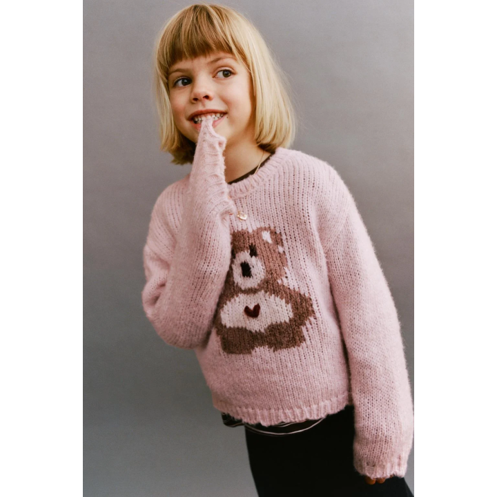 ВЯЗАНЫЙ СВИТЕР С ВЫШИТЫМ МЕДВЕДЕМ И ШЕРСТЬЮ