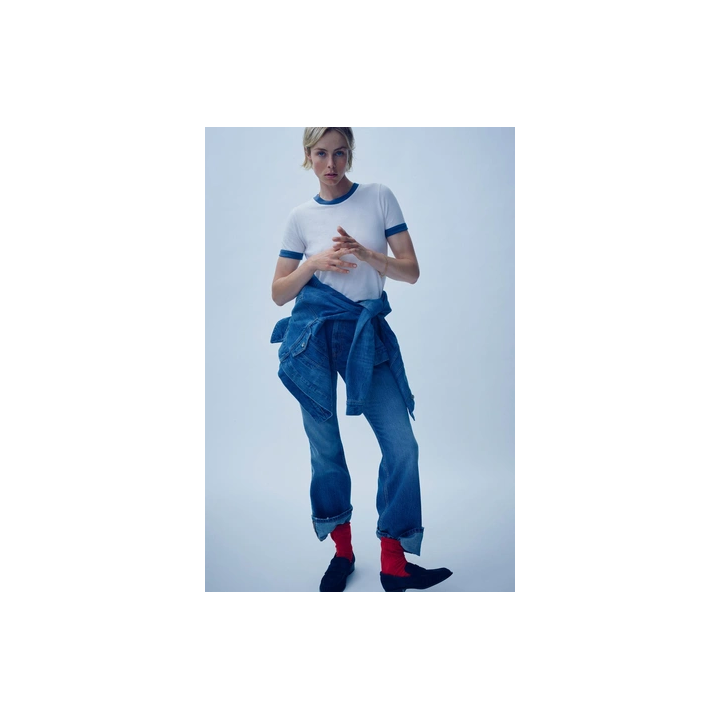 ФУТБОЛКА С ЭФФЕКТОМ ПОТЕРТОСТИ И РУБЧИКОМ