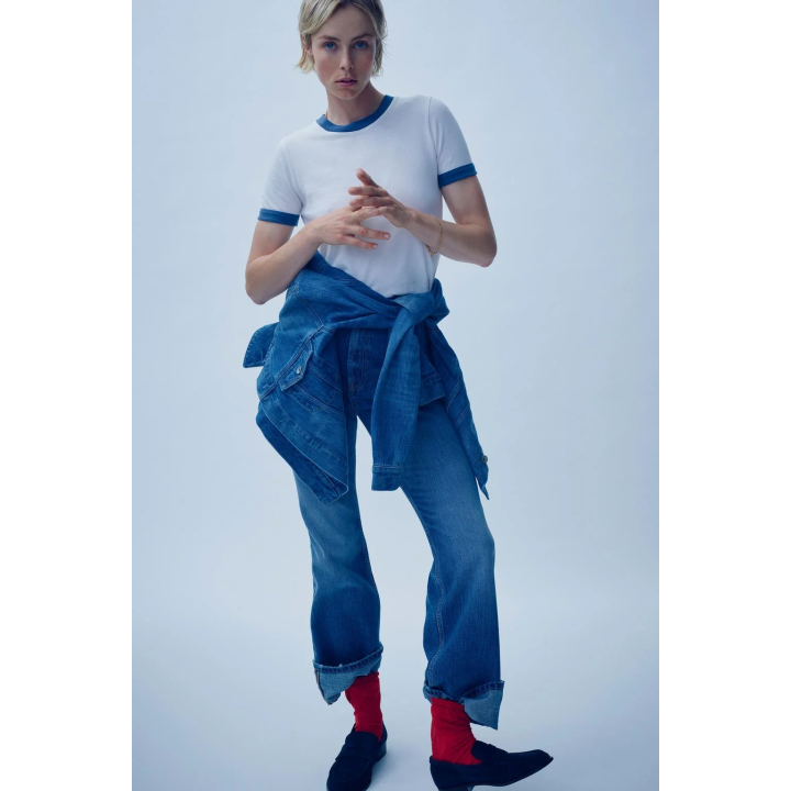 ФУТБОЛКА С ЭФФЕКТОМ ПОТЕРТОСТИ И РУБЧИКОМ