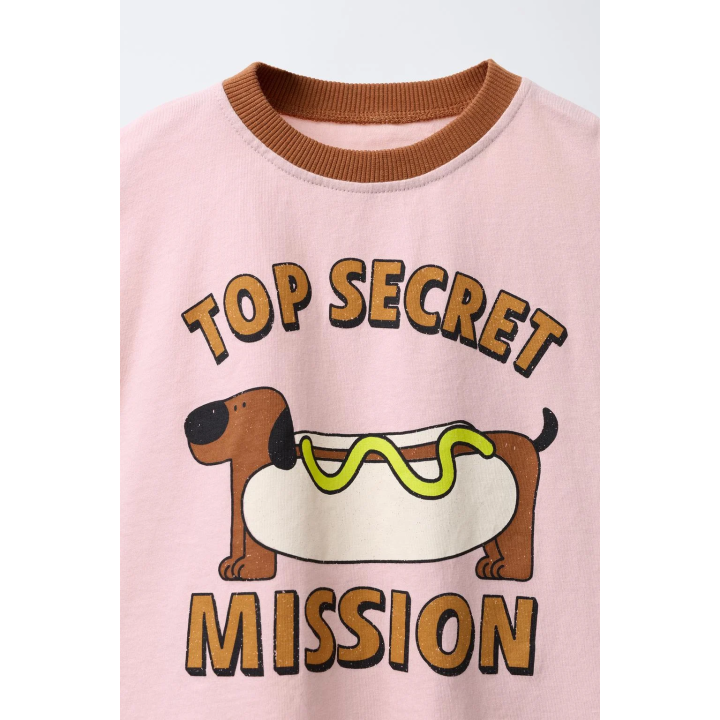 ФУТБОЛКА С ПРИНТОМ И КОНТРАСТНОЙ ОТДЕЛКОЙ