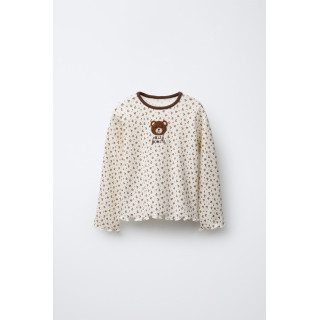 RIBBED T-SHIRT WITH ANIMAL PATCH AND FLORAL PRINT