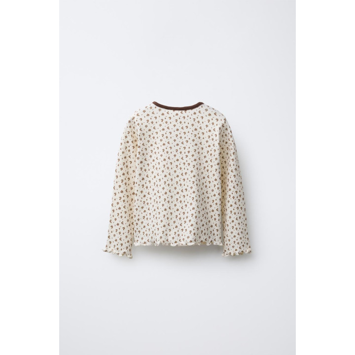 RIBBED T-SHIRT WITH ANIMAL PATCH AND FLORAL PRINT